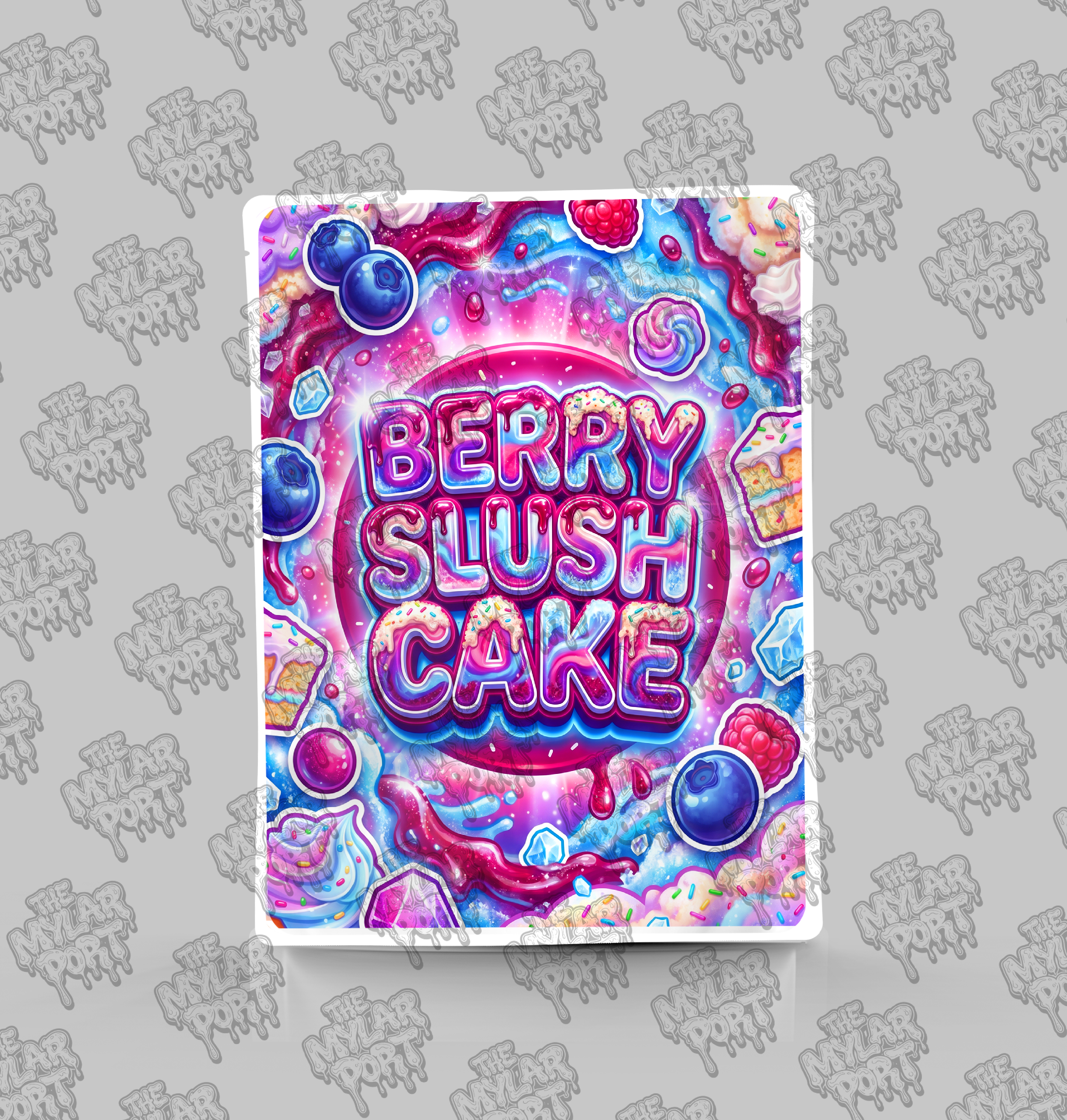 Berry Slush Cake premade digital mylar bag design by The Mylar Port