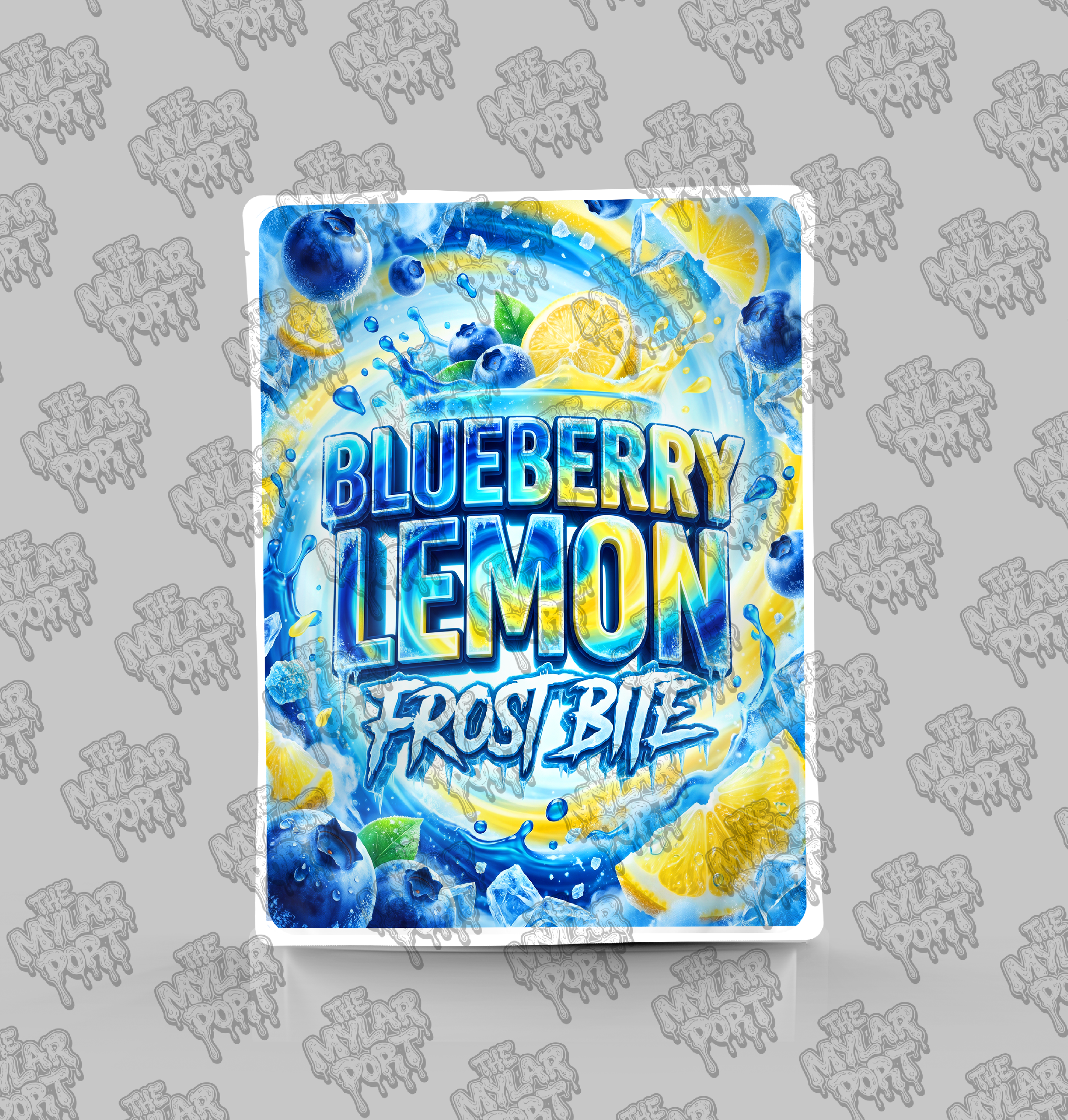 Blueberry Lemon Frost Bite premade digital mylar bag design by The Mylar Port