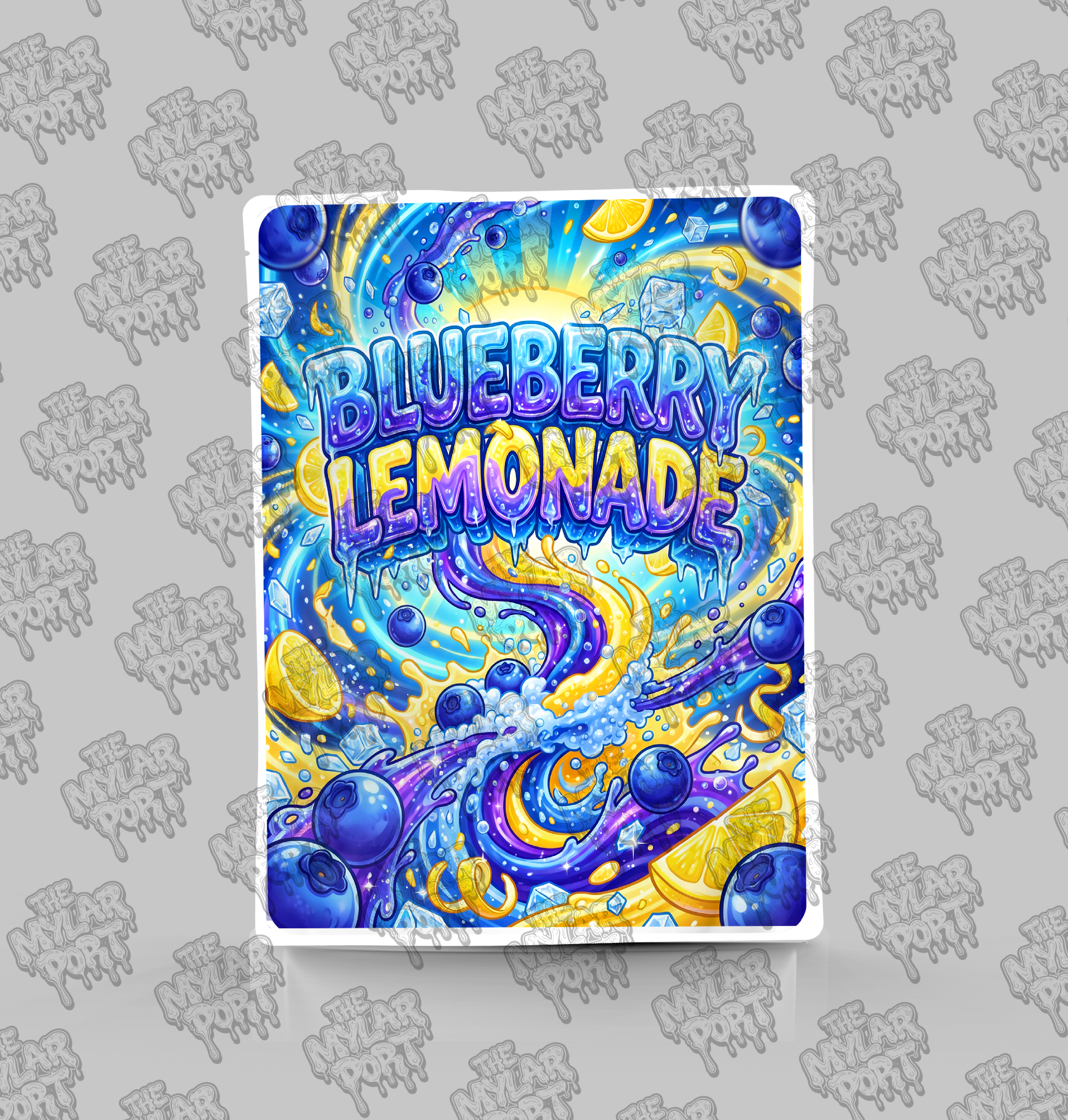 Blueberry Lemonade premade digital mylar bag design by The Mylar Port