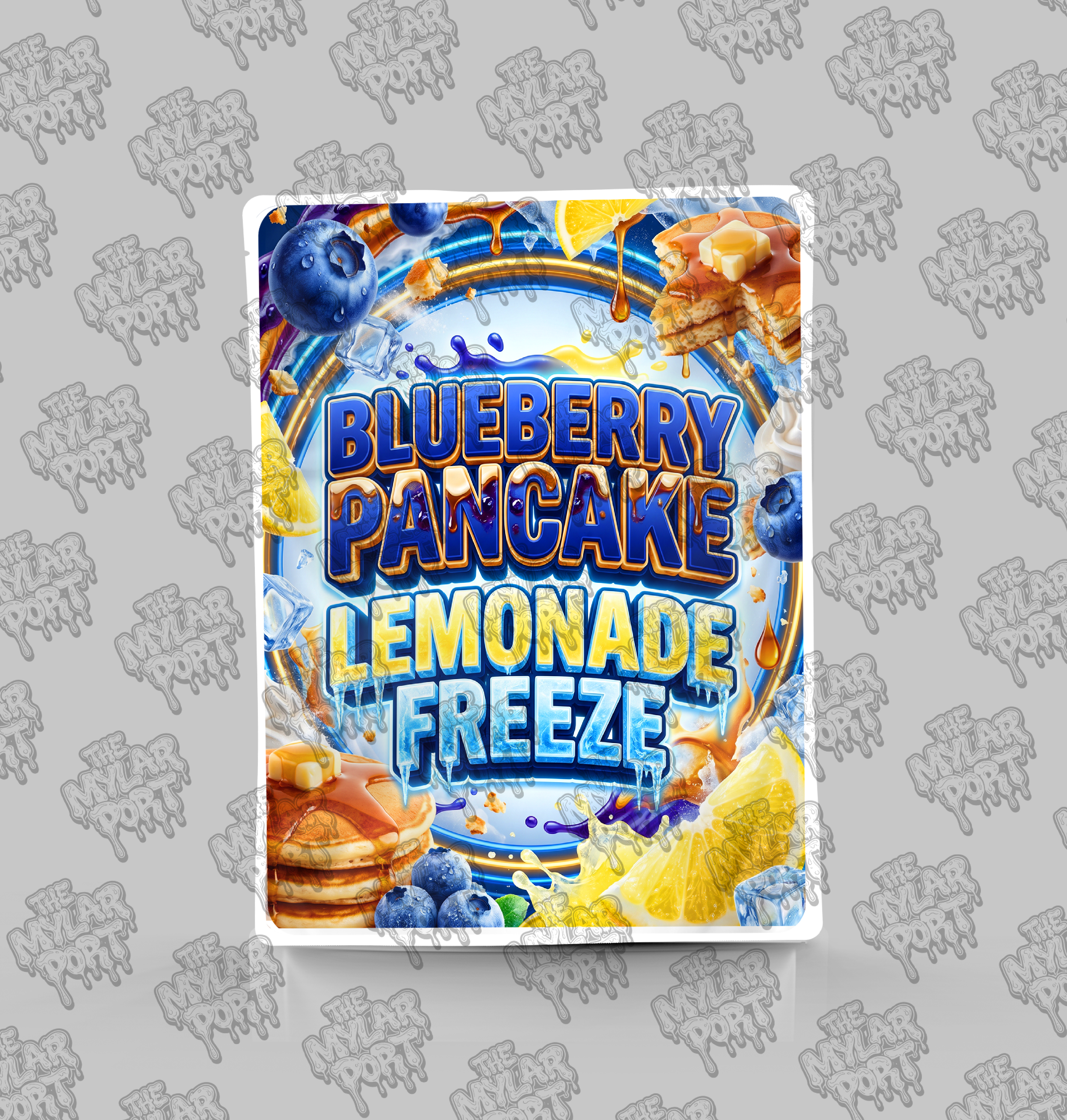 Blueberry Pancake Lemonade Freeze premade digital mylar bag design by The Mylar Port