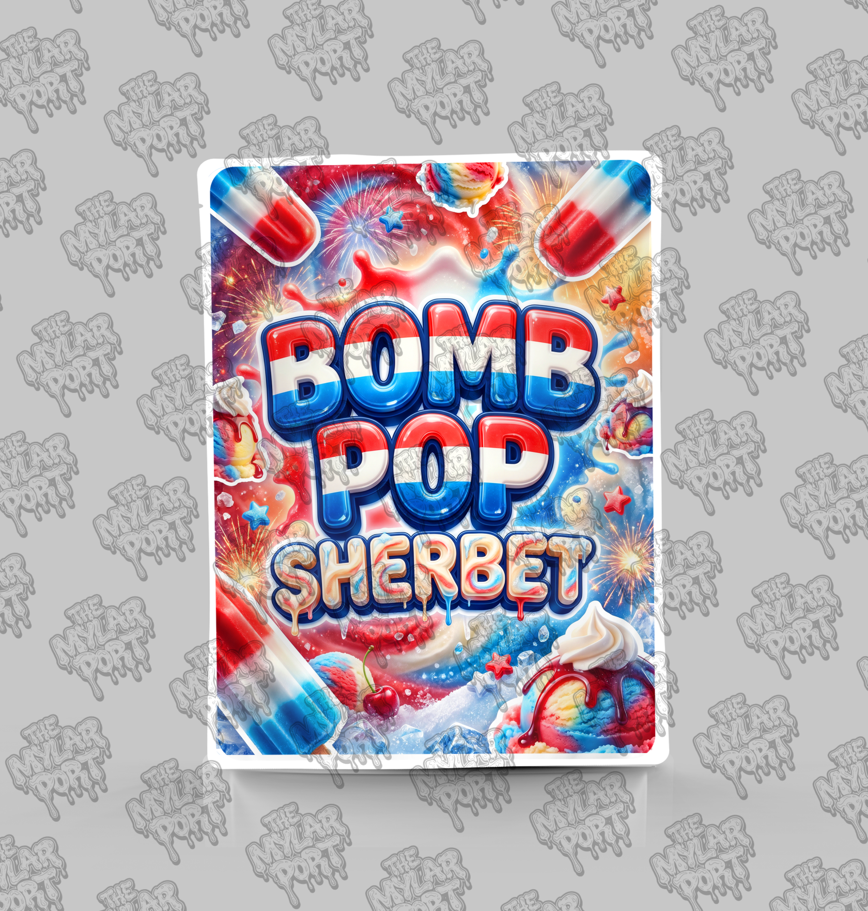 Bomb Pop Sherbet premade digital mylar bag design by The Mylar Port