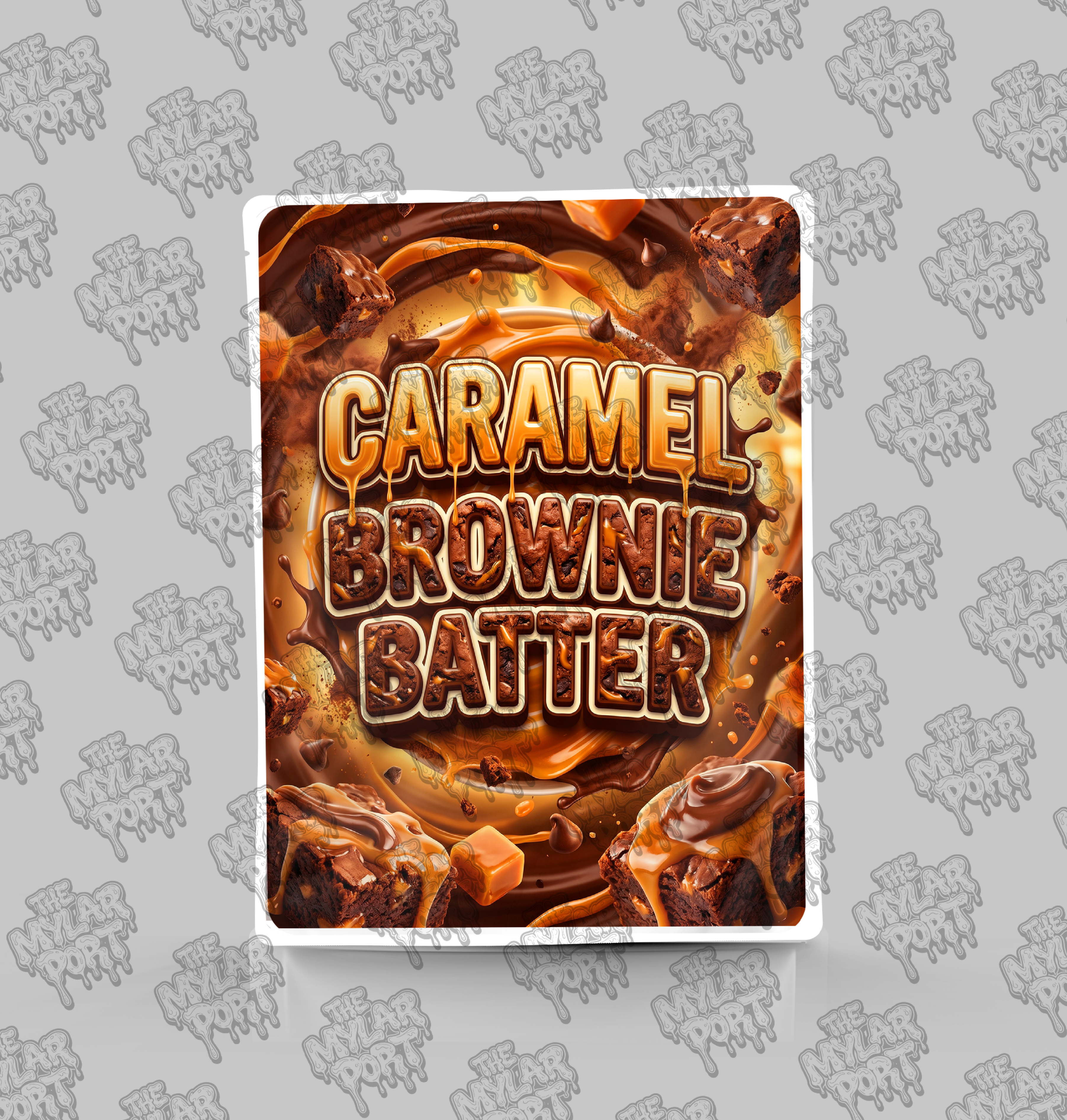 Caramel Brownie Batter premade digital mylar bag design by The Mylar Port