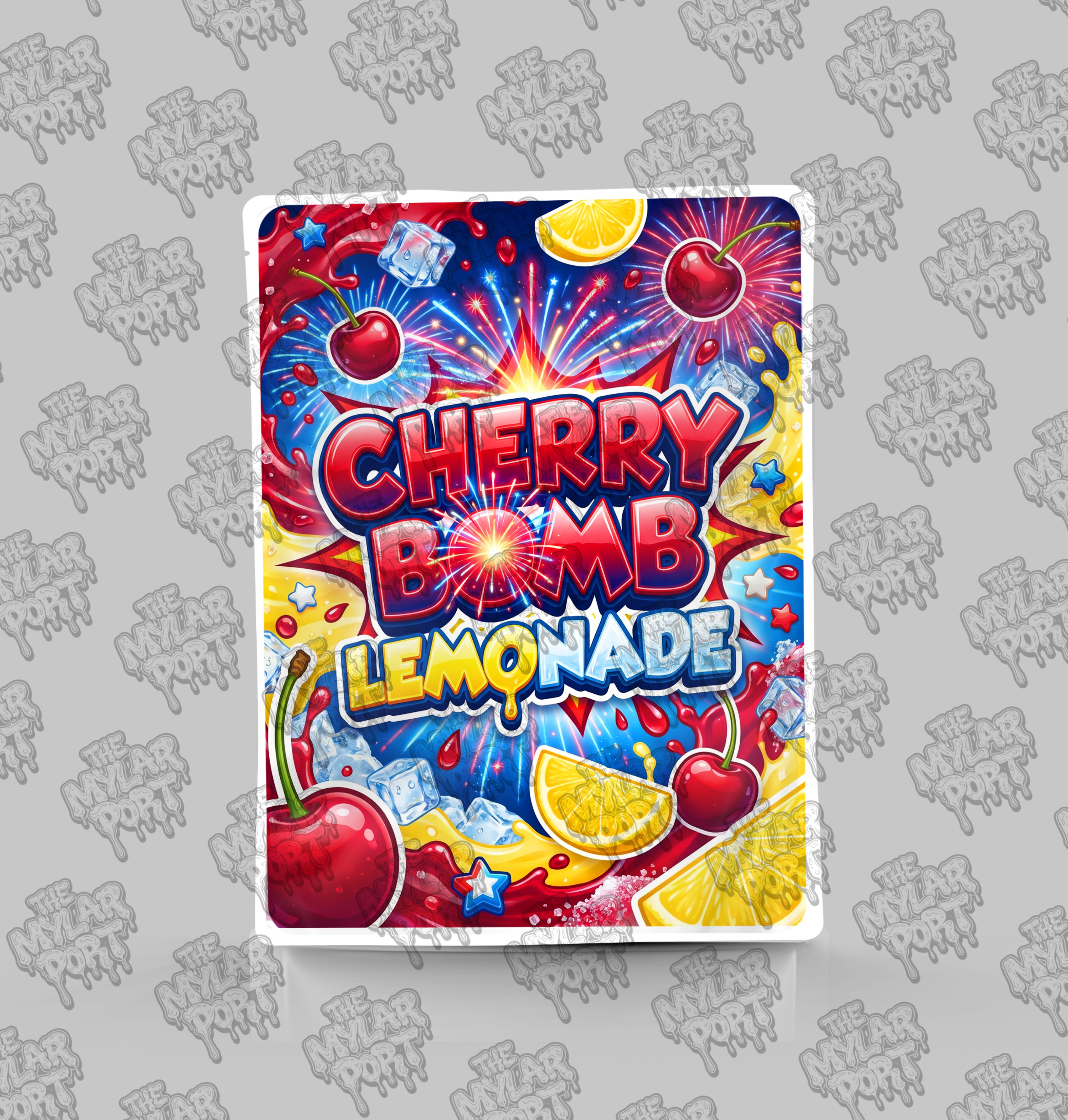 Cherry Bomb Lemonade premade digital mylar bag design by The Mylar Port