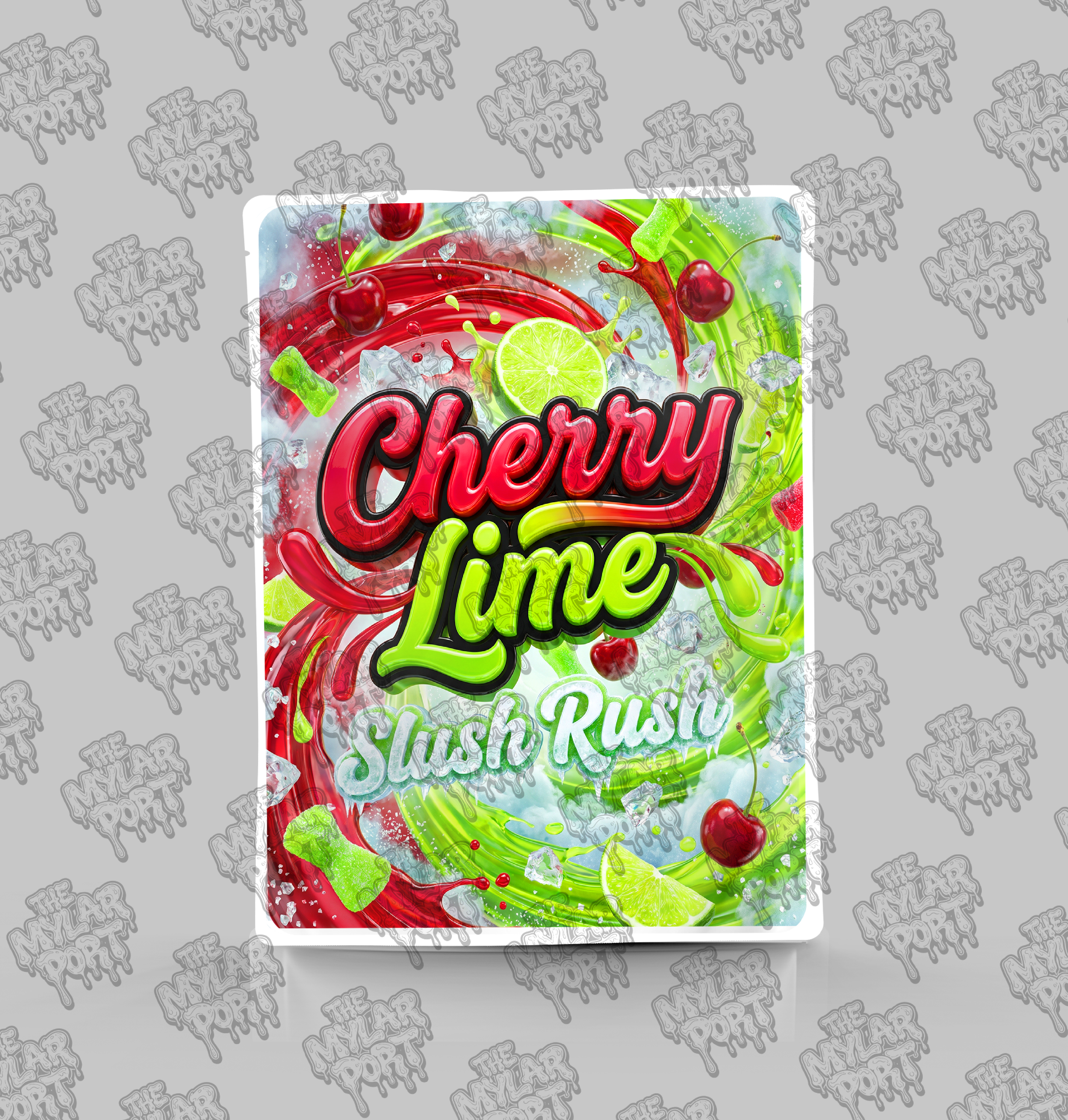 Cherry Lime Slush Rush premade digital mylar bag design by The Mylar Port