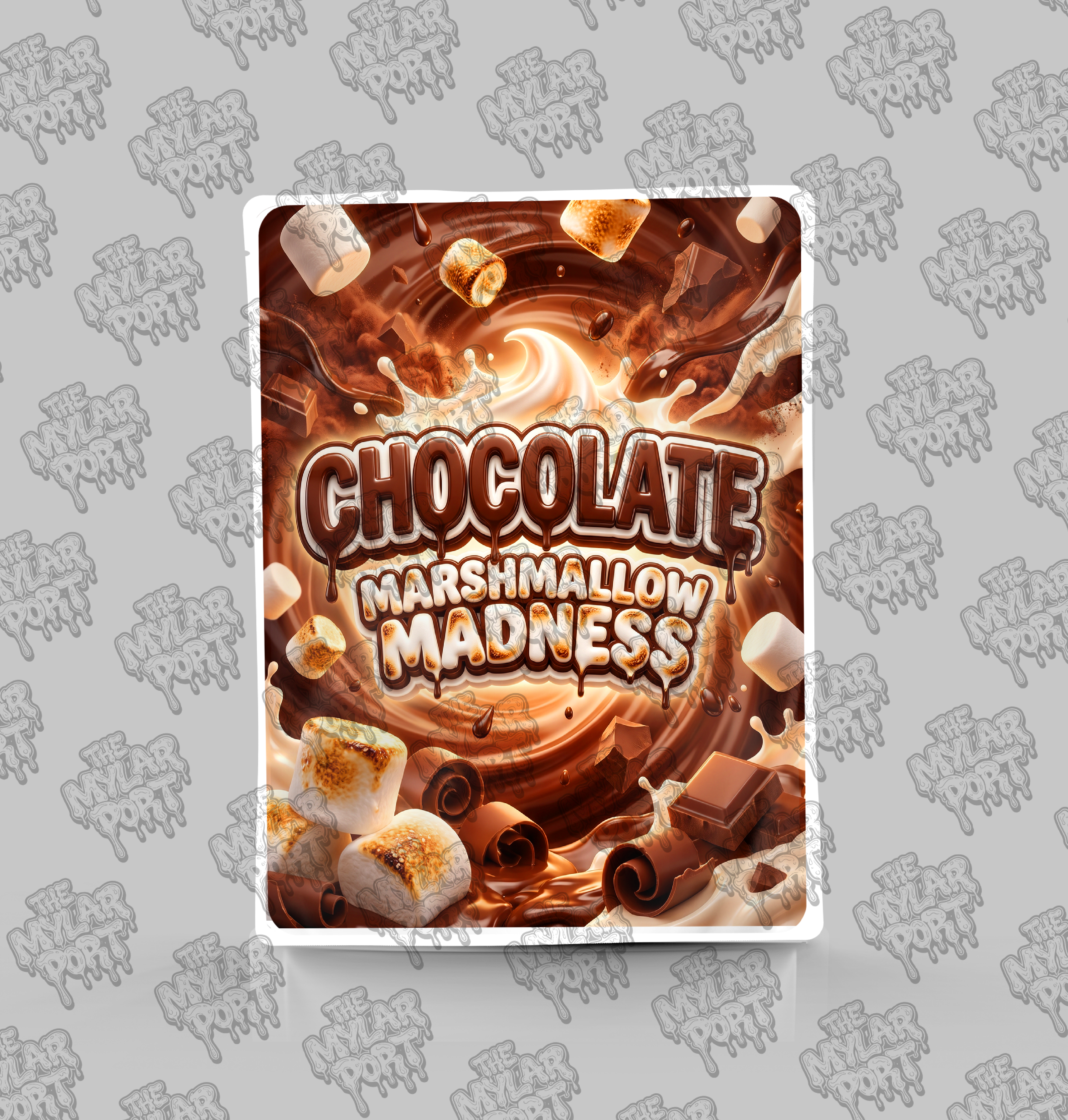 Chocolate Marshmallow Madness premade digital mylar bag design by The Mylar Port