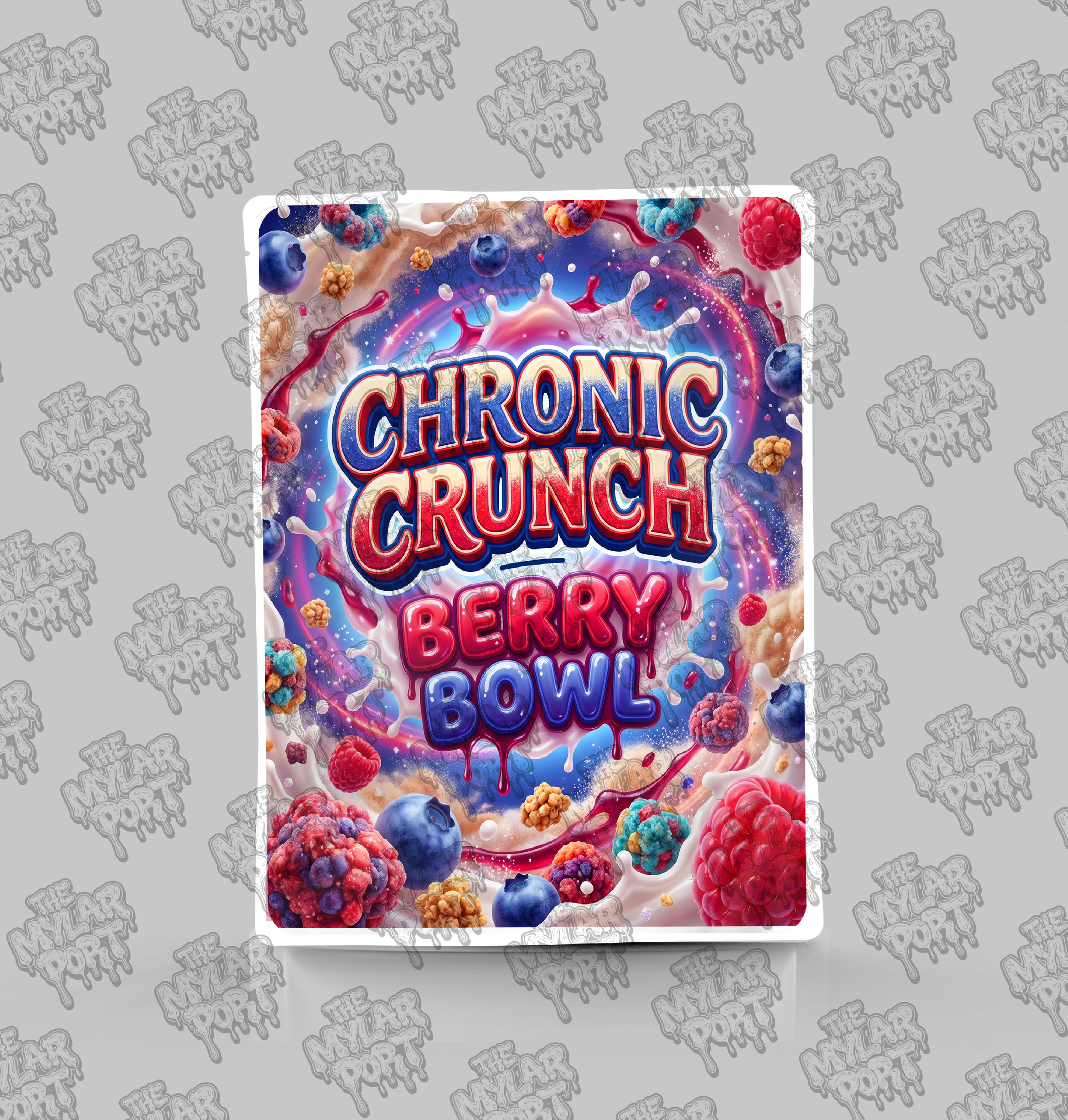 Chronic Crunch Berry Bowl premade digital mylar bag design by The Mylar Port