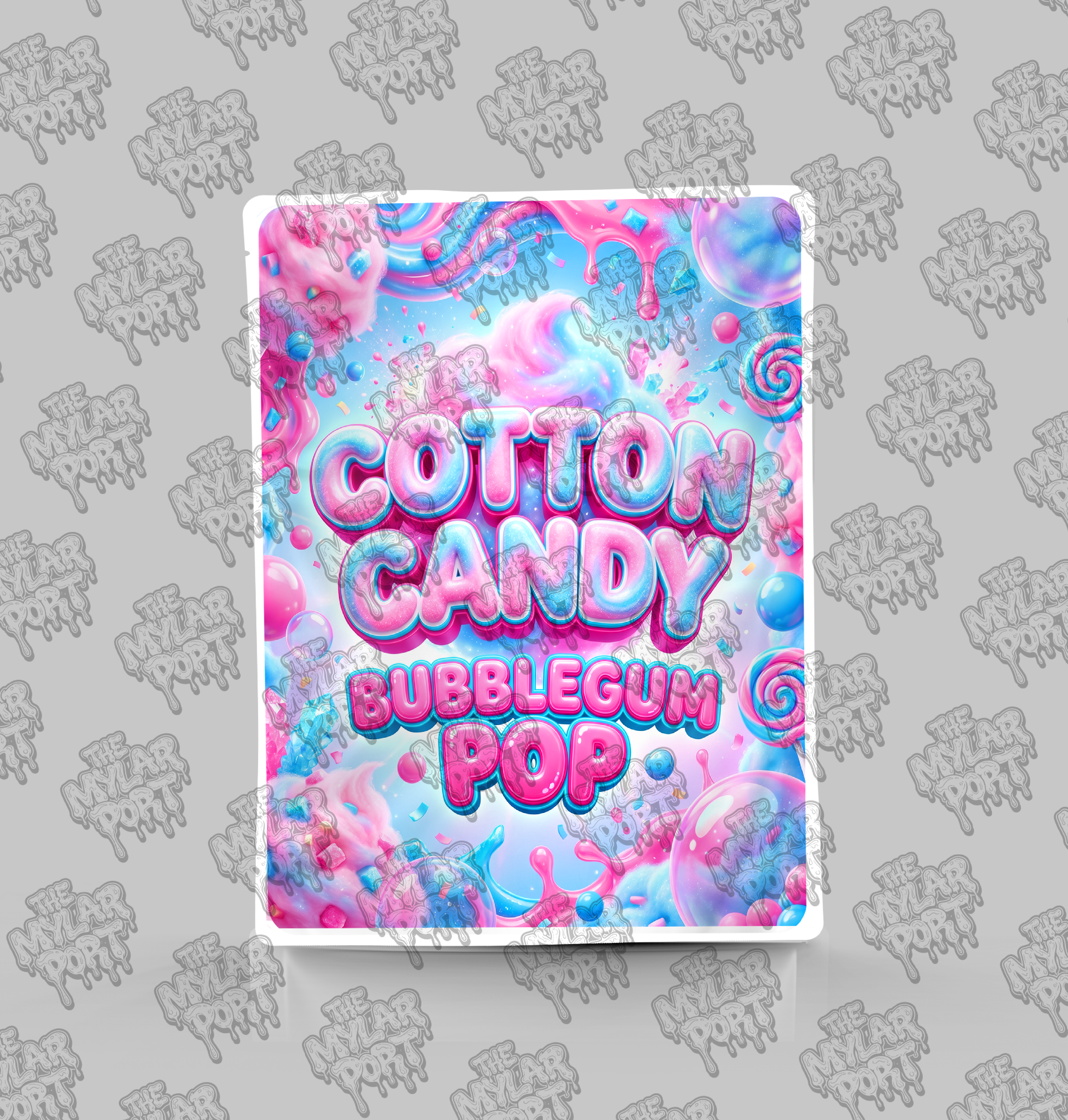 Cotton Candy Bubblegum Pop premade digital mylar bag design by The Mylar Port