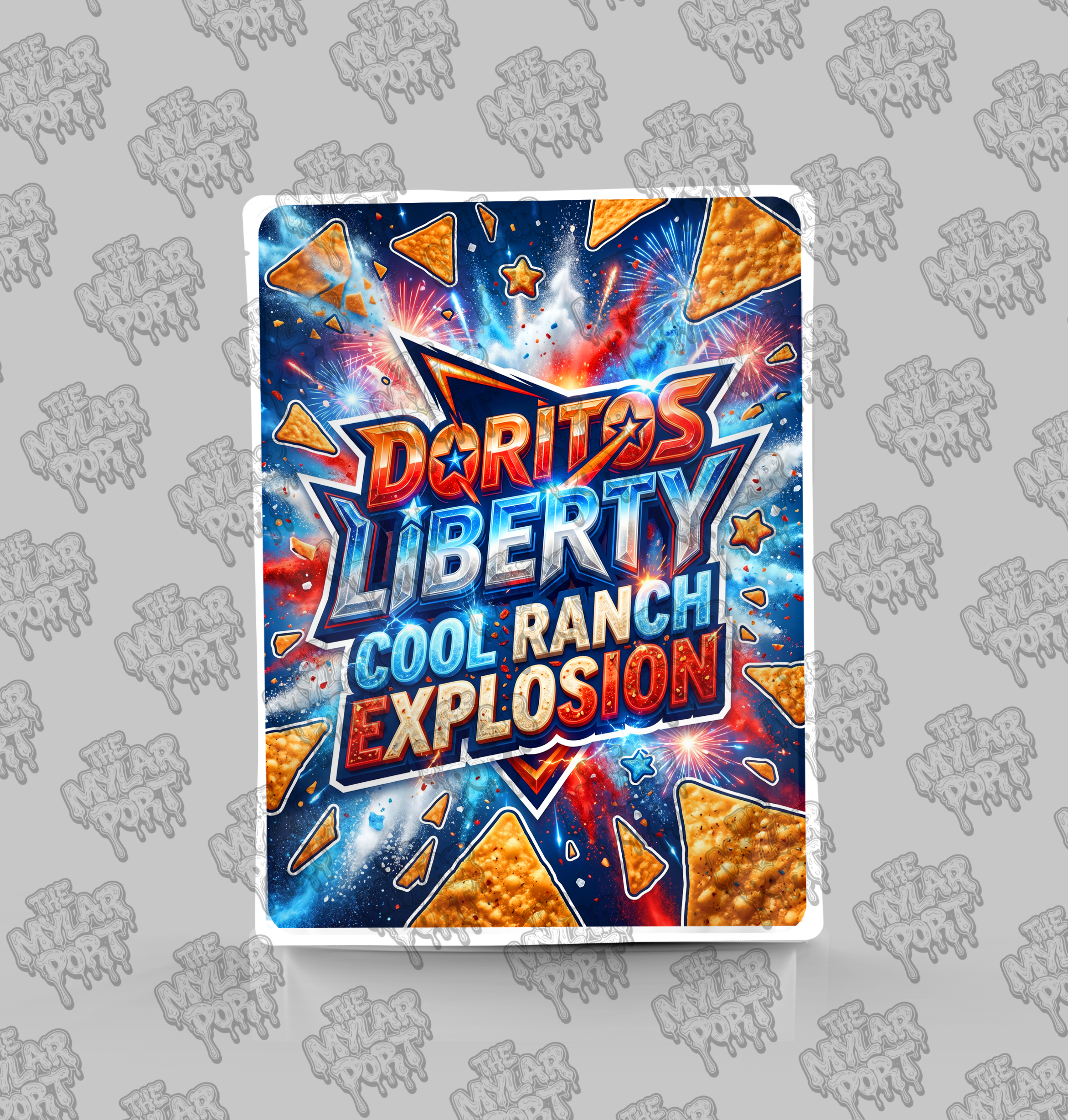 Doritos Liberty Cool Ranch Explosion premade digital mylar bag design by The Mylar Port