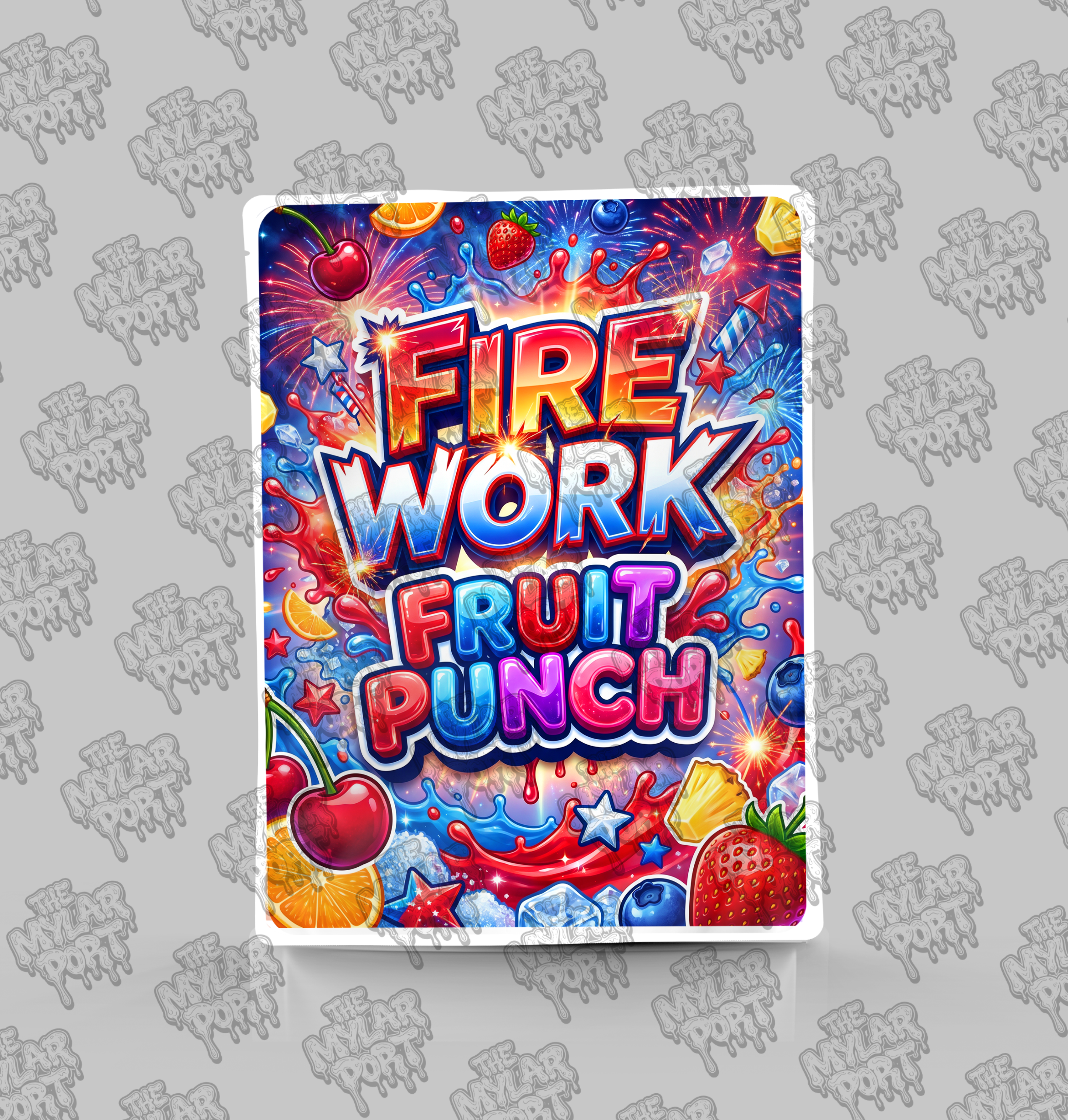 Firework Fruit Punch premade digital mylar bag design by The Mylar Port