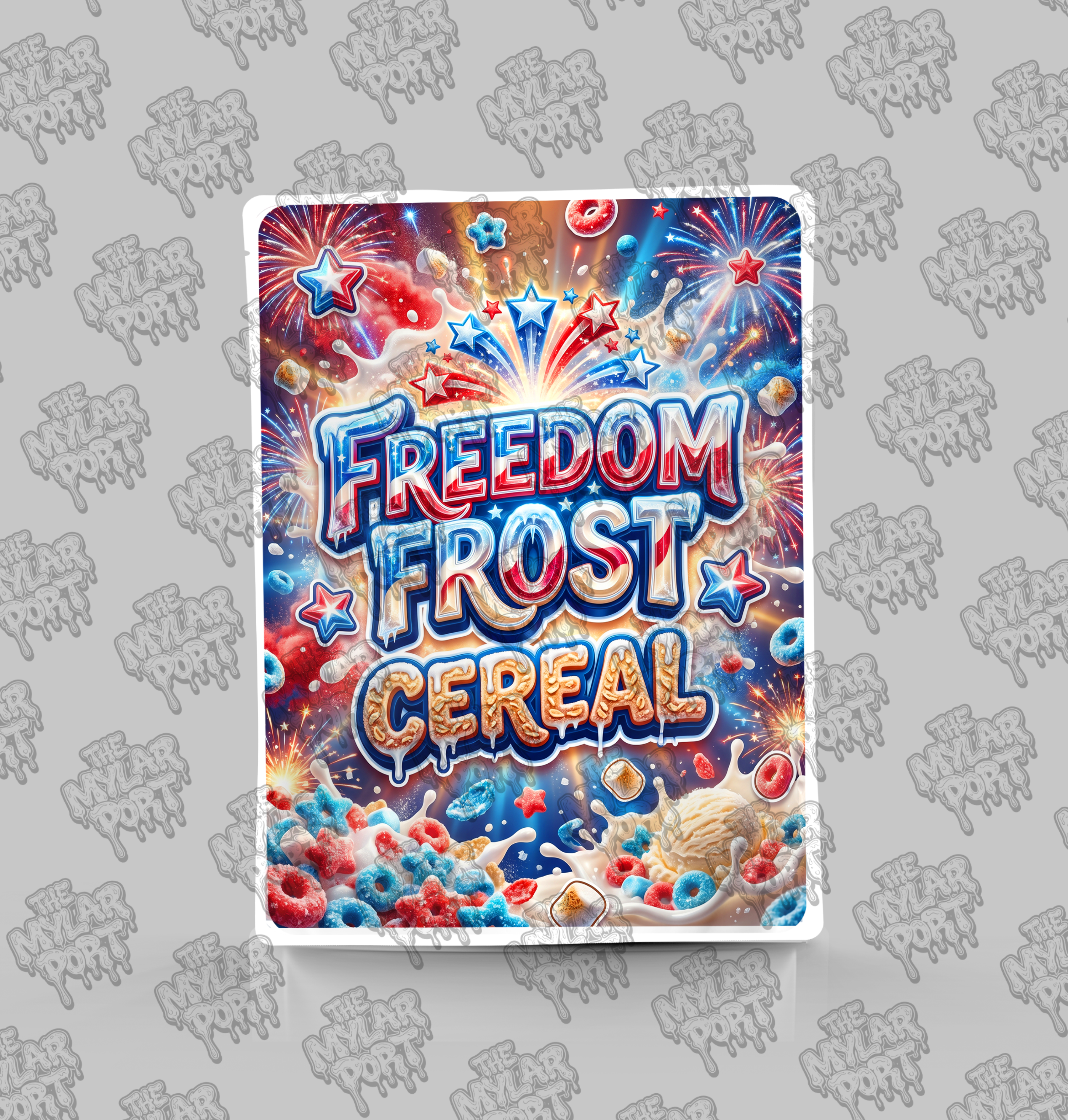 Freedom Frost Cereal premade digital mylar bag design by The Mylar Port