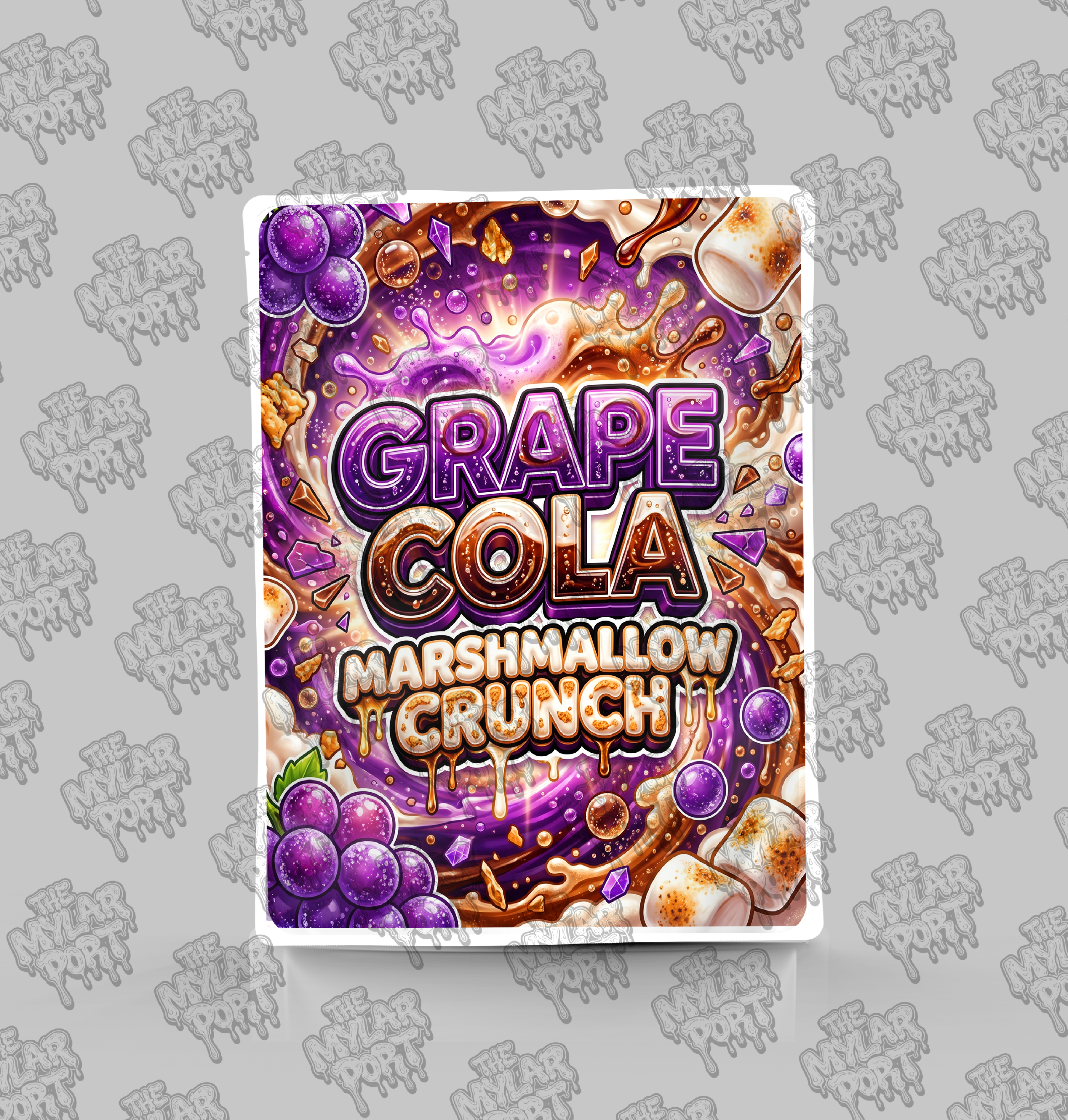 Grape Cola Marshmallow Crunch premade digital mylar bag design by The Mylar Port