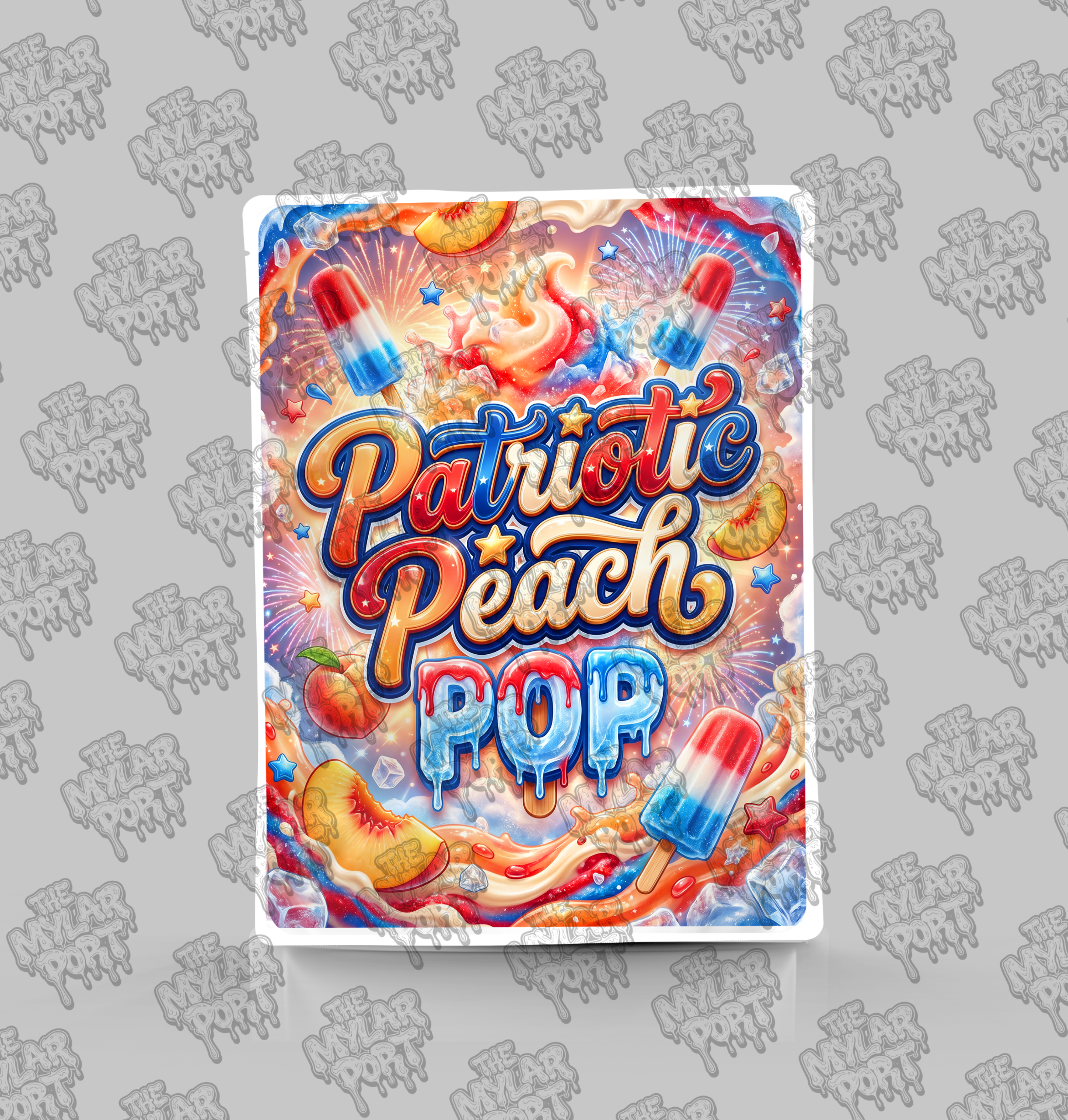 Patriotic Peach pop premade digital mylar bag design by The Mylar Port