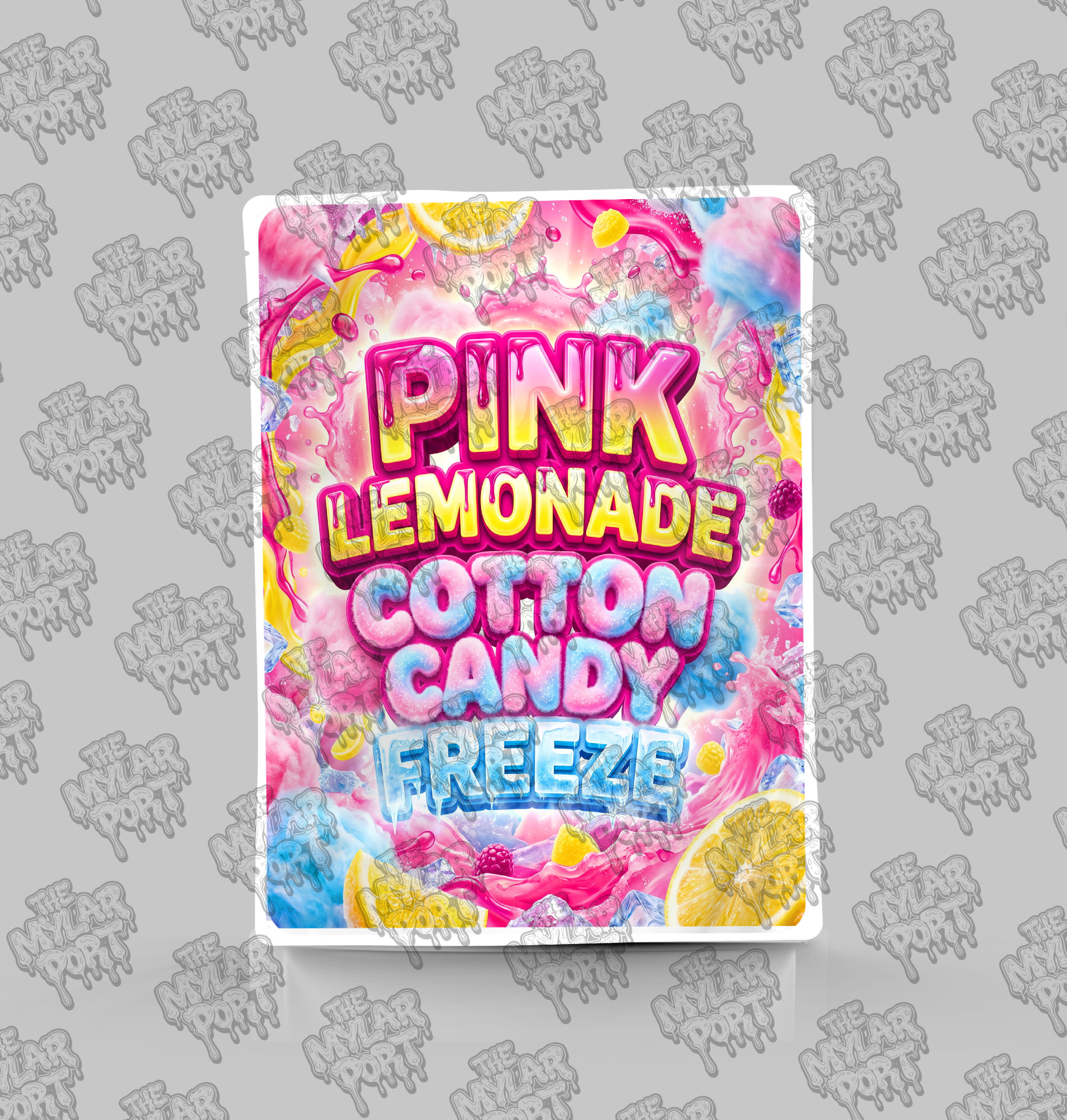 Pink Lemonade Cotton Candy Freeze premade digital mylar bag design by The Mylar Port