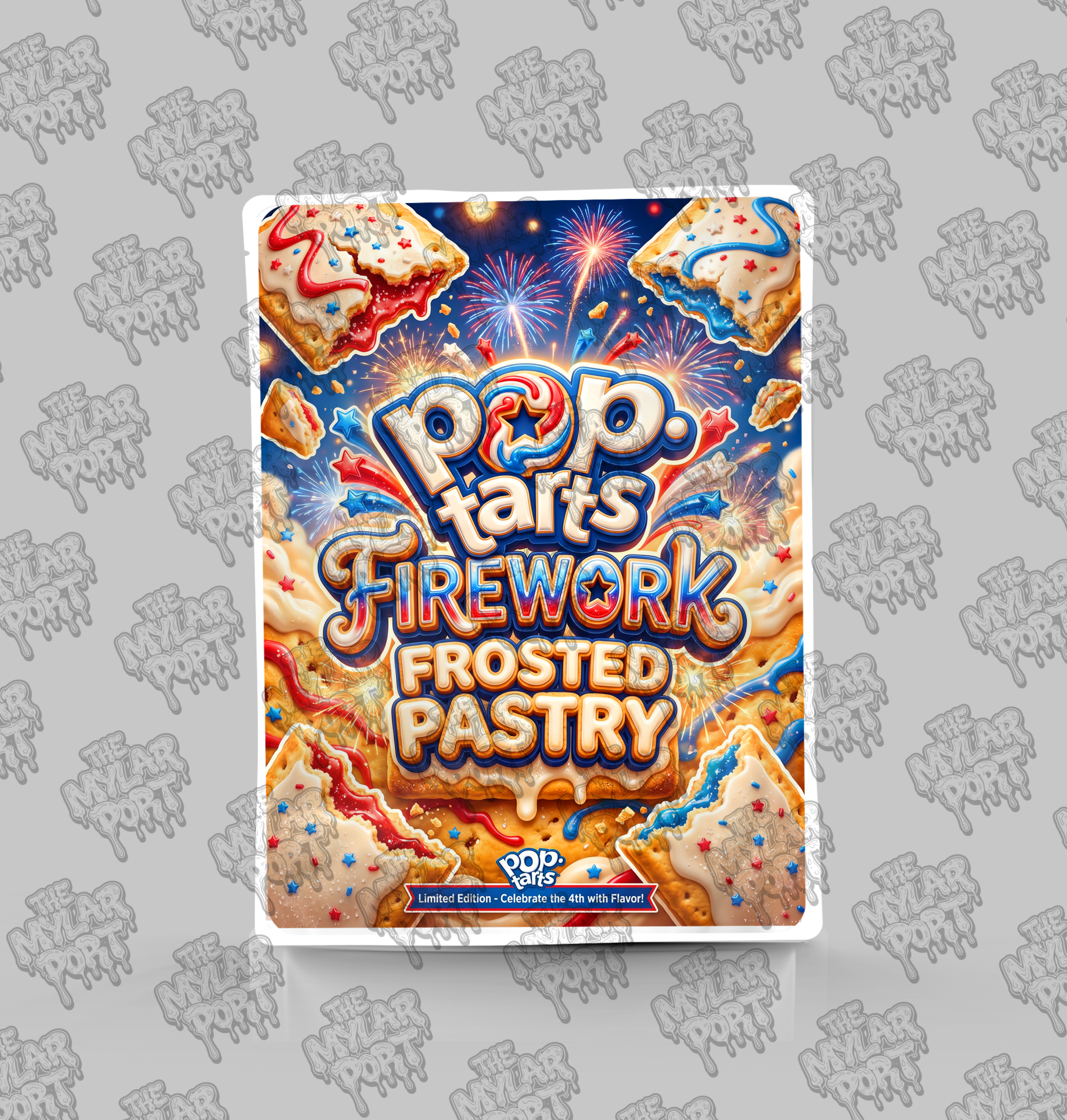 Pop Tarts Firework Frosted Pastry premade digital mylar bag design by The Mylar Port