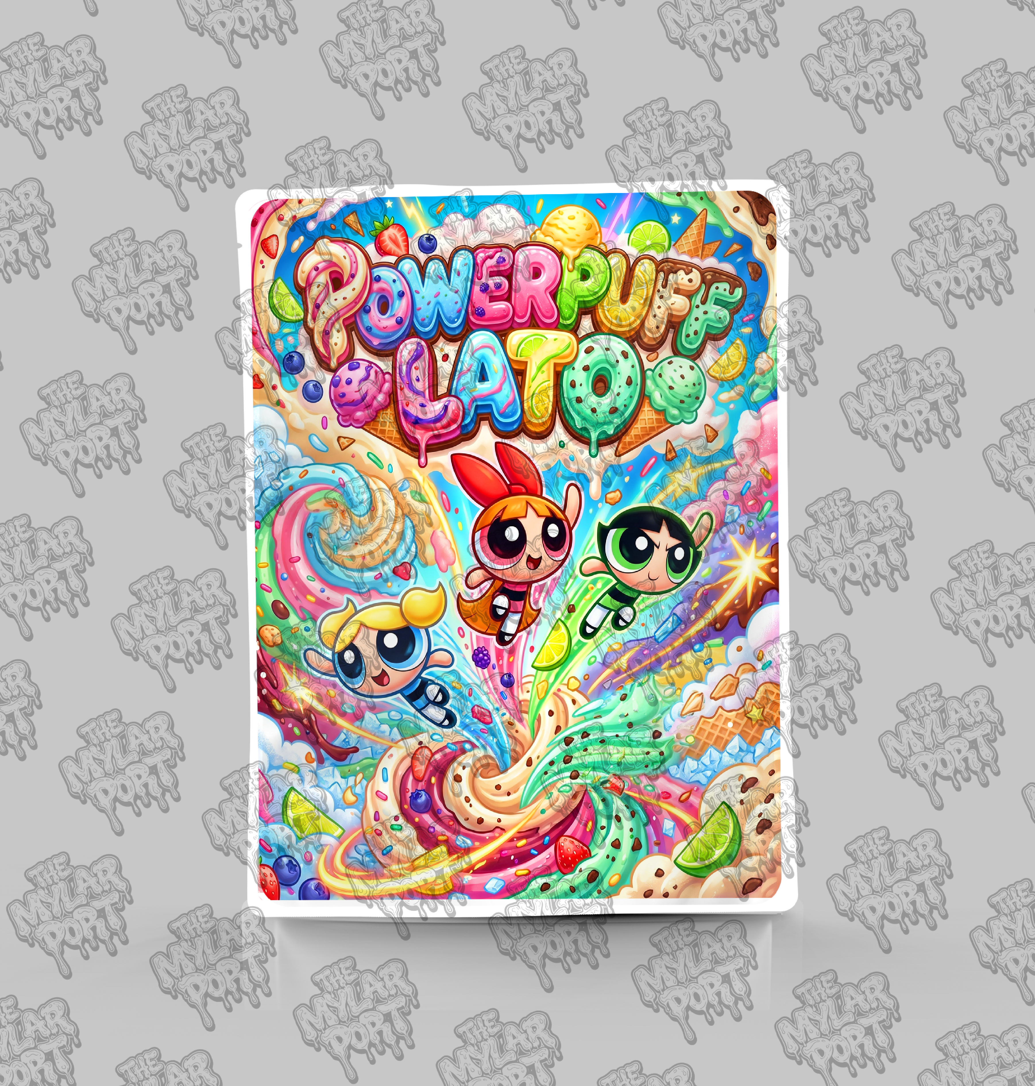Powerpuff Lato premade digital mylar bag design by The Mylar Port