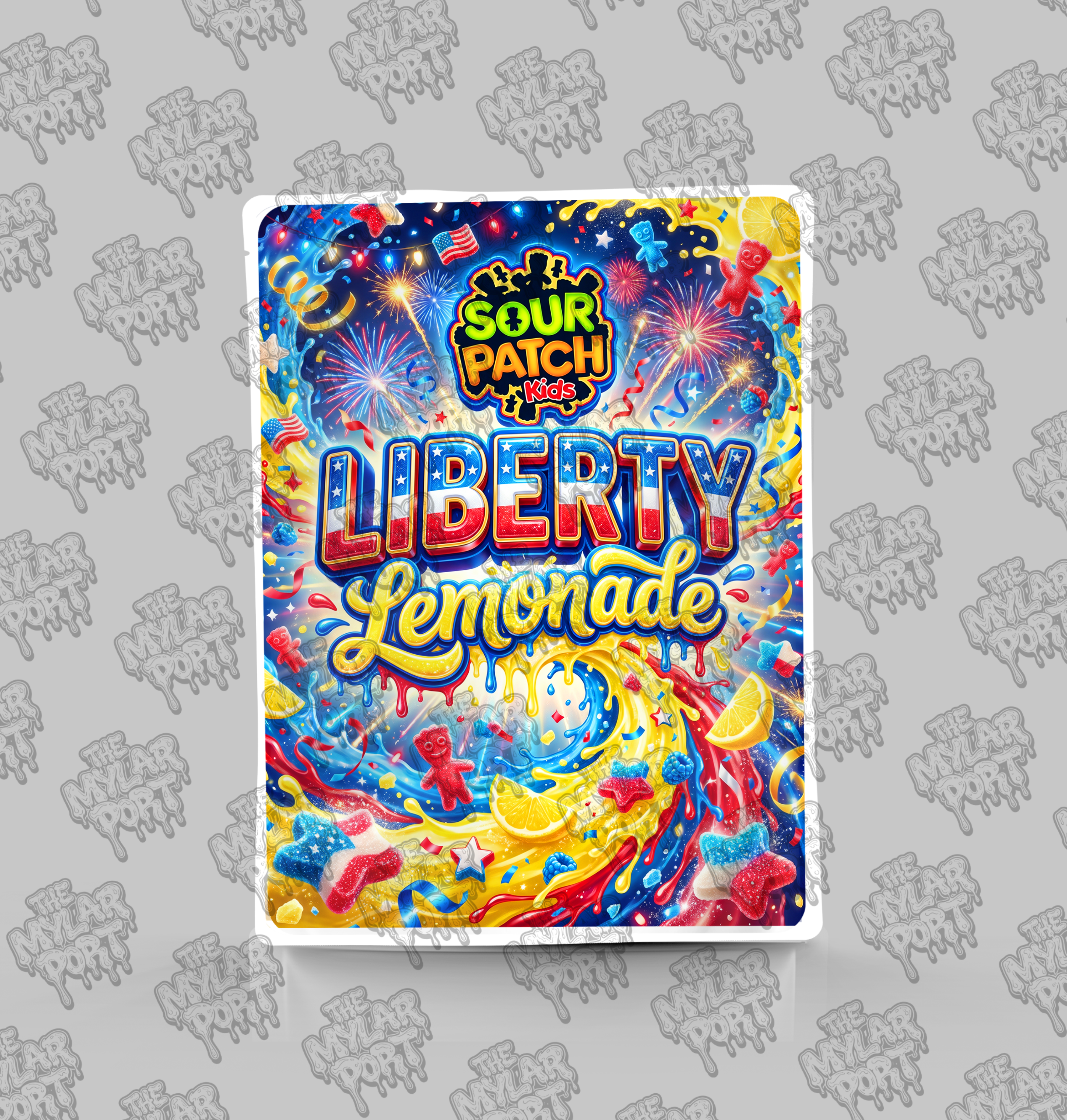 Sour Patch Kids Liberty Lemonade premade digital mylar bag design by The Mylar Port