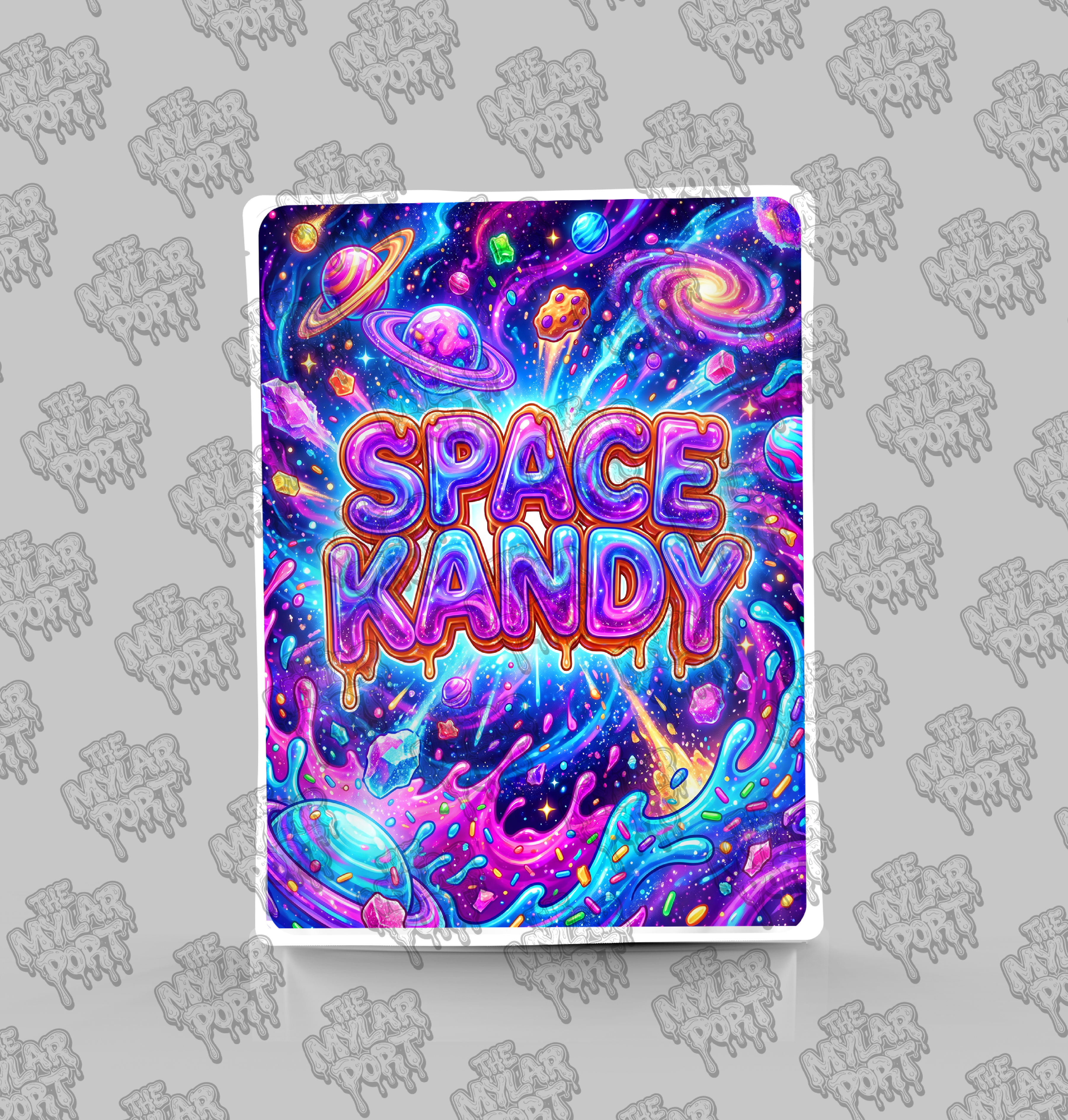 Space Kandy premade digital mylar bag design by The Mylar Port