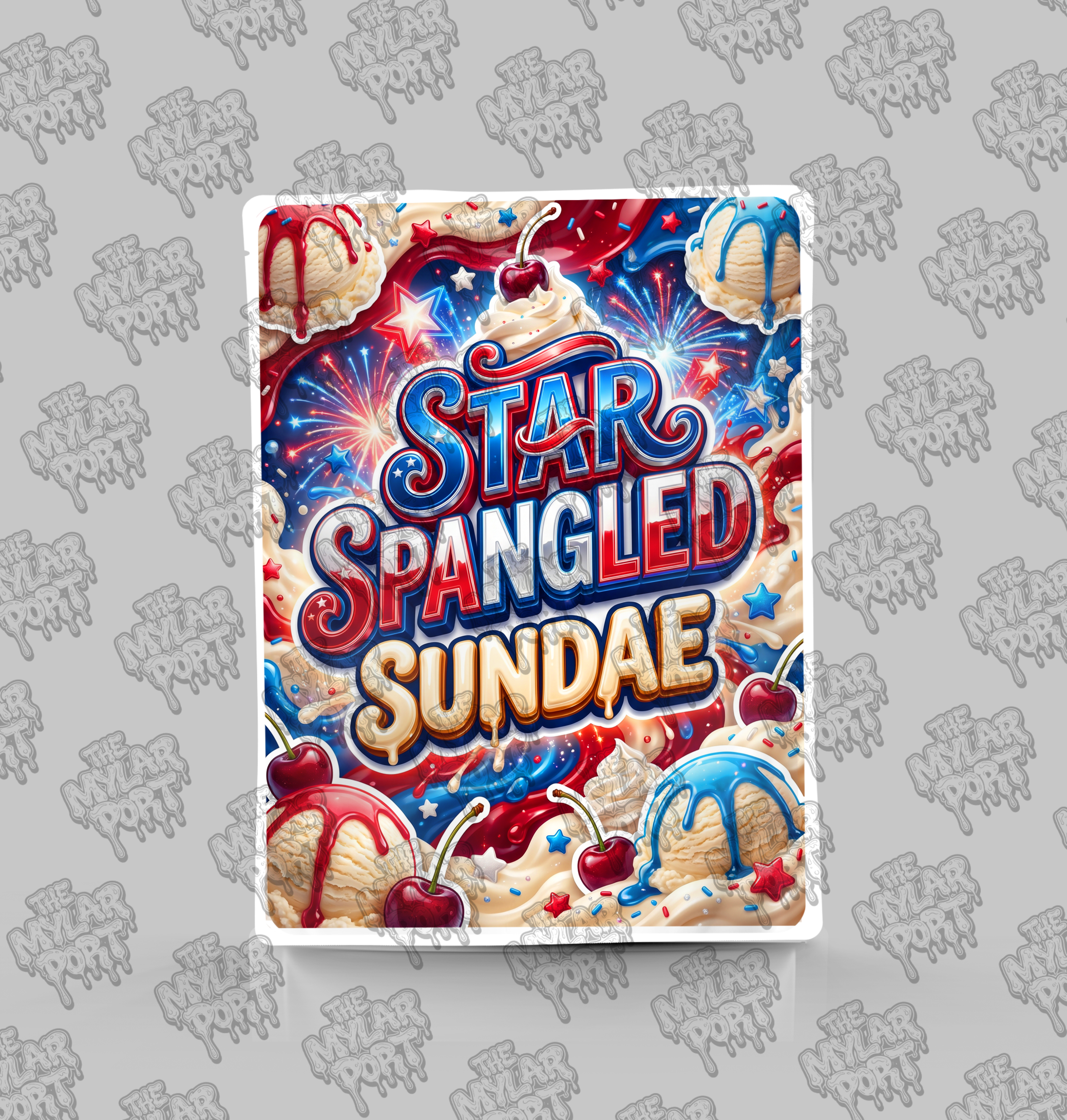Star Spangled Sundae premade digital mylar bag design by The Mylar Port