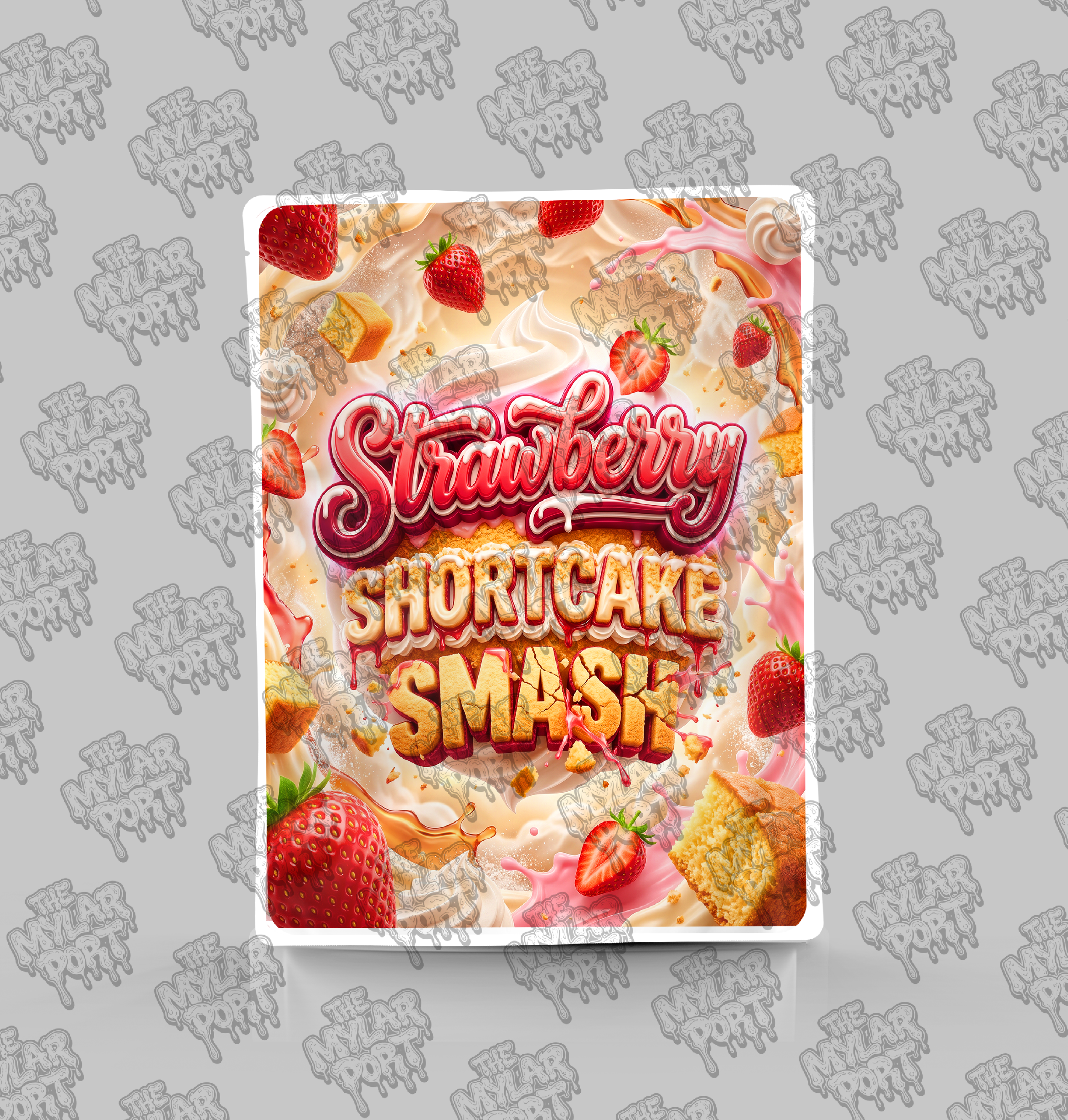 Strawberry Shortcake Smash premade digital mylar bag design by The Mylar Port