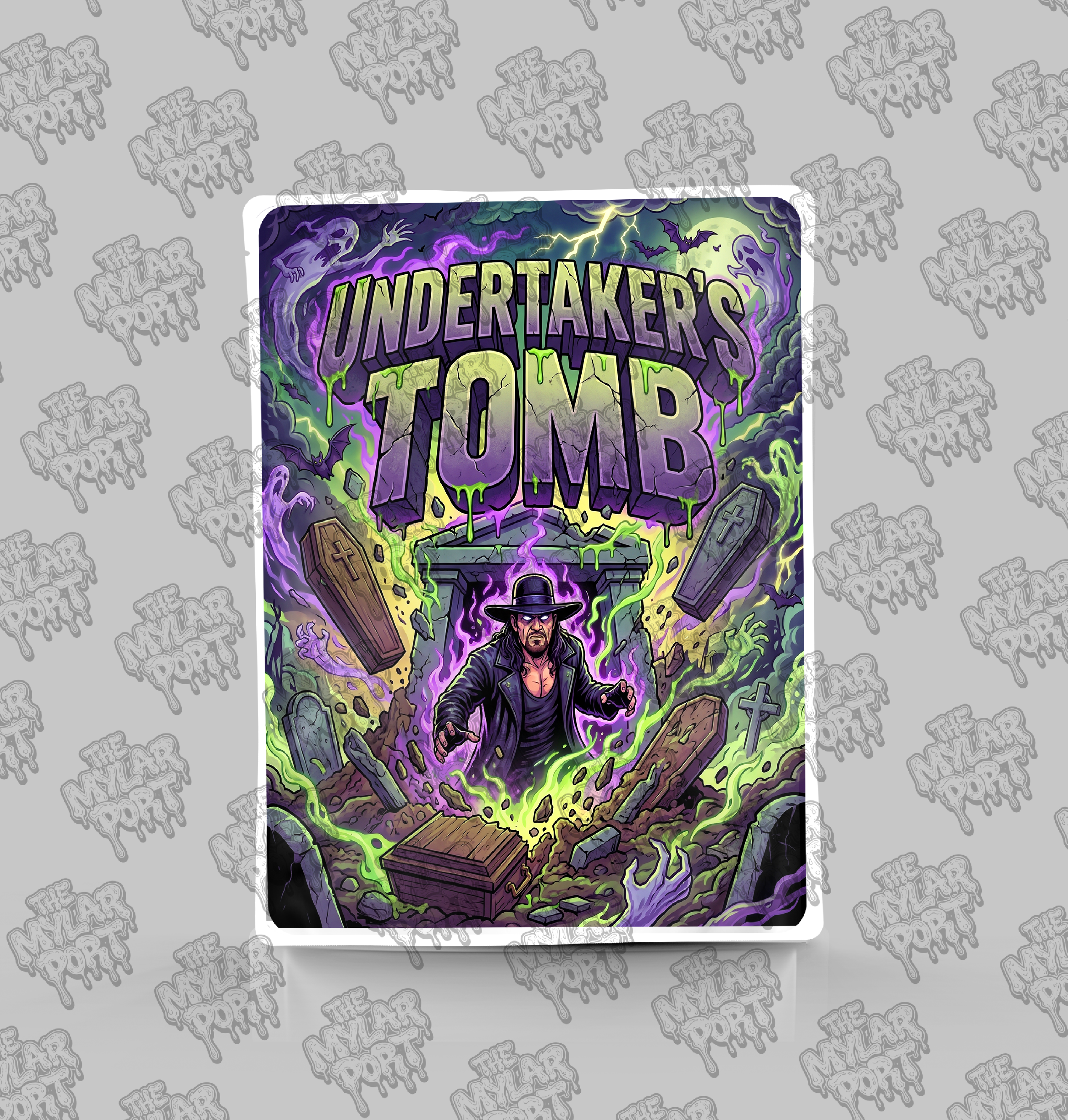 Undertakers Tomb premade digital mylar bag design by The Mylar Port