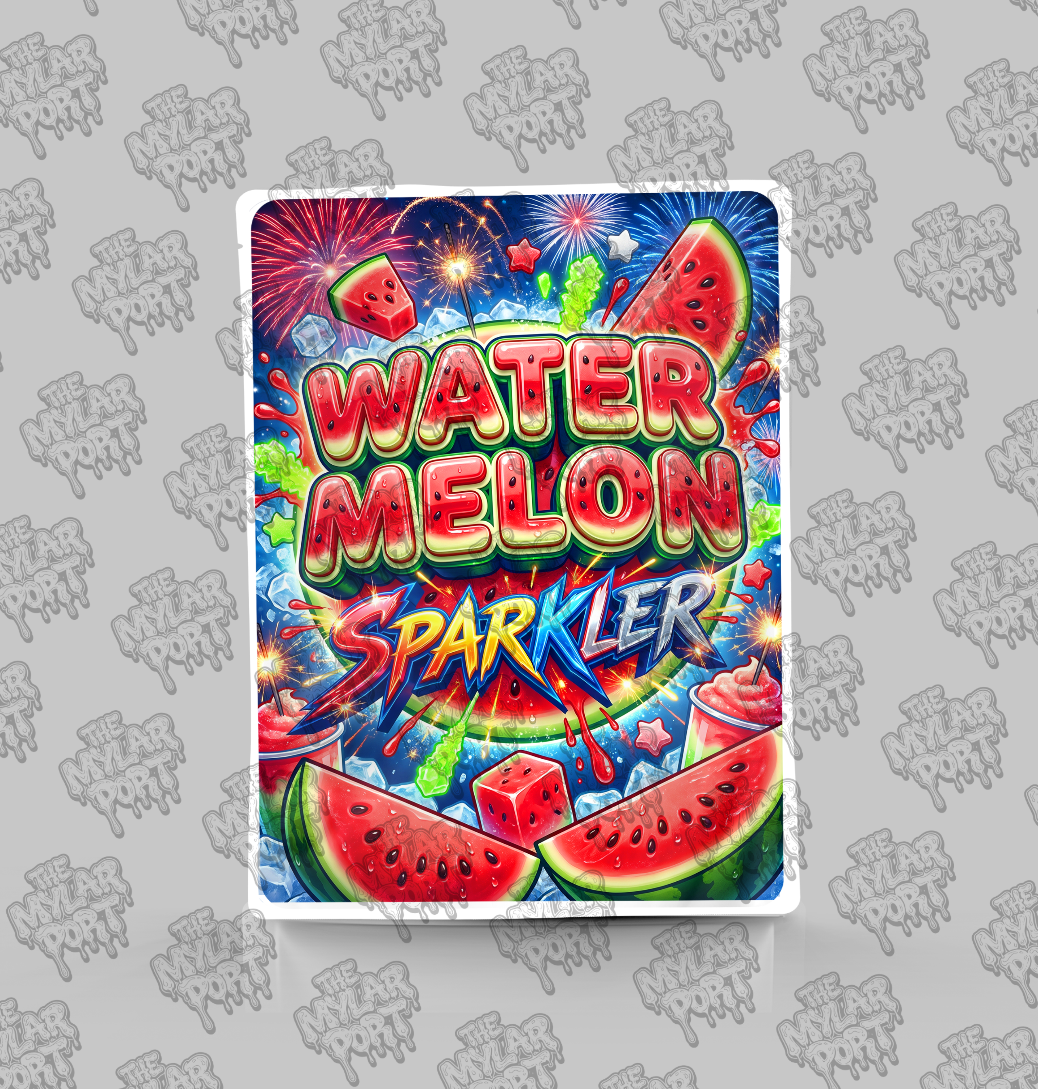 Watermelon Sparkler premade digital mylar bag design by The Mylar Port