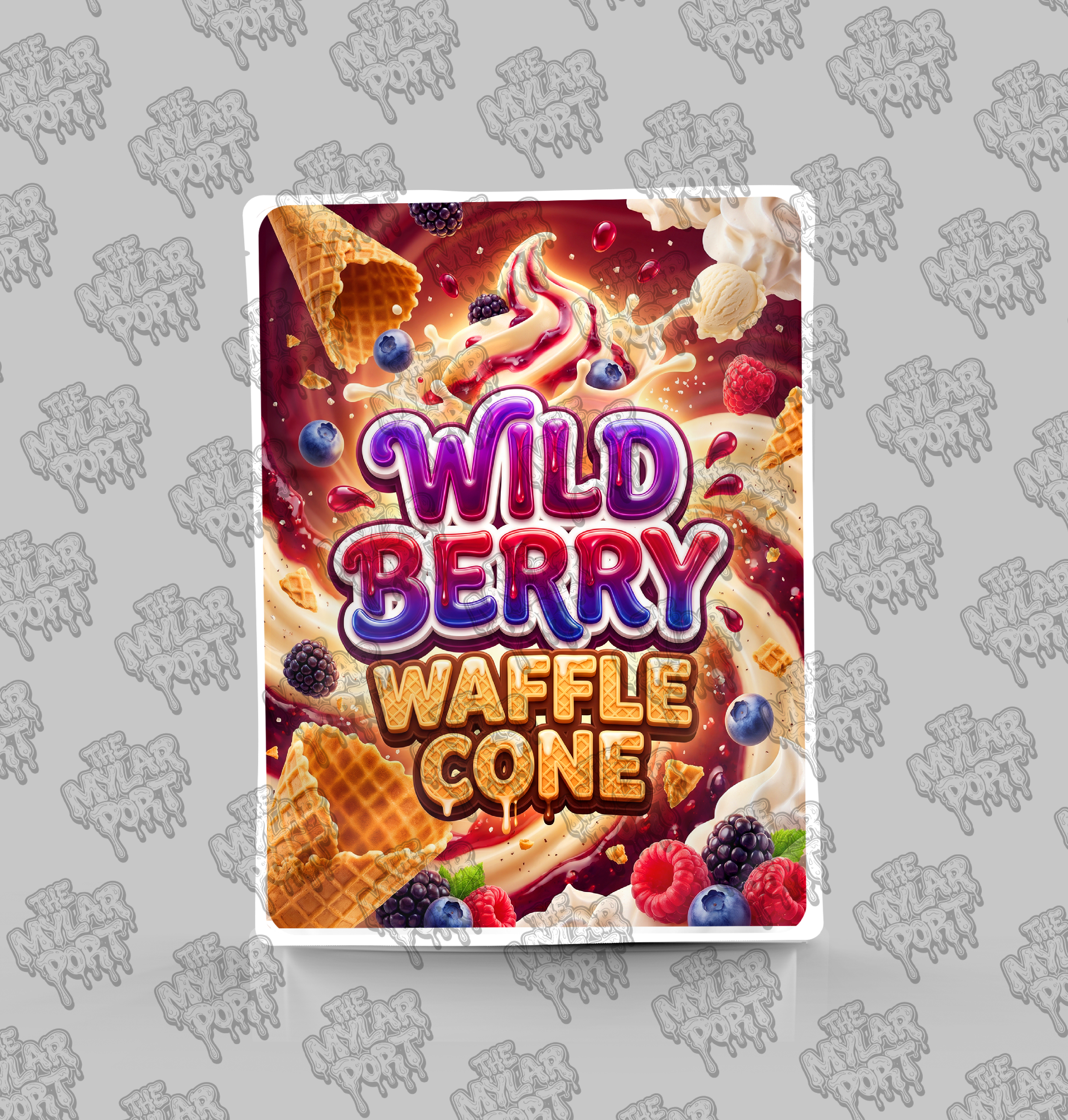 Wild Berry Waffle Cone premade digital mylar bag design by The Mylar Port